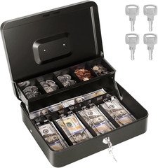 Cash Box with Money Tray and Lock, Metal Money Box for Cash Register, Large Cash