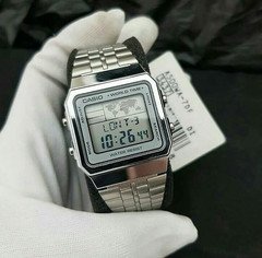 Casio A500WA-1 Vintage Digital World Time LED Stainless Steel Watch New