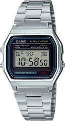 Casio Alarm Chrono Digital Alarm Chronograph WR Silver SS Bracelet Black Dial