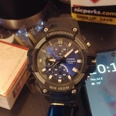 Casio Chronograph Men's Quartz Watch Blue/Black Dial 100m WR Resin 44-47mm