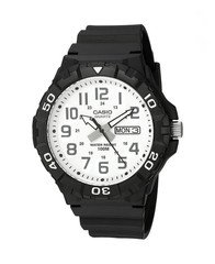 CASIO Men's Quartz Analog WR 100m Black Resin 44.6mm White Dial Day/Date