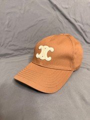Celine Triomphe Brown Cream Adjustable Women Baseball Cap Medium