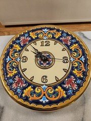 Ceramic And Enamel Spanish Wall Clock  H7" X W7" (New Battery Fitted) Vgc
