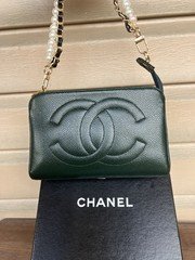 Chanel CC Blue Caviar Leather Pochette Pouch 6.8” on chain *customized*