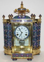 Chinese Cloisonne Eight Pillar Crystal Regulator Mantel Clock 8-Day, Time/Strike