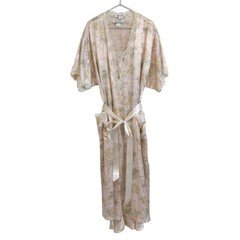 Christian Dior Vintage Peach Floral Satin Nightgown and Robe Set Lace Trim M 90s