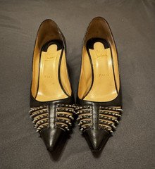 Christian Louboutin Black Leather Studded Spike Pointed Toe Pumps Women’s 38.5