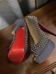 Christian Louboutin denim spiked Peep Toes