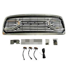 Chrome Front Bumper Grille For 2002 2003 2004 2005 Ram 1500 with 3 Amber Lights