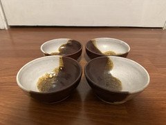 Cindy Safford Johnson Handmade Ceramic Art Pottery Bowls Set of 4 Brown Beige