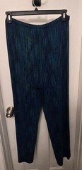 Citiknit Teal Navy Pleated Crinkle Pull-On Pants Elastic Waist Size L