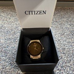 Citizen Eco-Drive Axiom Women’s Black Dial Gold-Tone Leather Date 50m Box