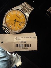 Citizen Tsuyosa Automatic Watch Yellow Dial Date Silver Stainless Steel Bracelet