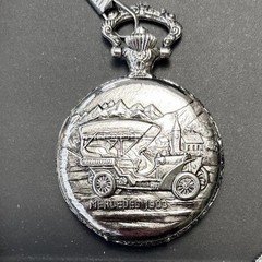 Classic Mercedes 1903 Antique Car Embossed Pocket Watch & Matching Snake Chain