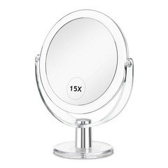 CLSEVXY Vanity Makeup Mirror with Stand, 1X/15X Magnification Double Sided 360 D