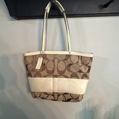 COACH PURSE Cream & Brown Monogram Canvas & Leather