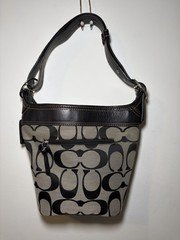 Coach Signature Logo Medium Shoulder Bag Black Gray Zip Lined Pockets Charm