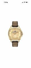 Coach Women's Quartz Analog Gold Tone Square Watch Logo Dial Brown/Beige Strap