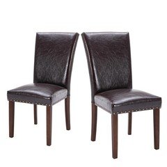 COLAMY Upholstered Parsons Dining Chairs Set of 2, PU L-darkbrown
