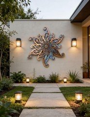 Colorful Metal Sun Wall Decor, Garden Outdoor Metal Art Sign