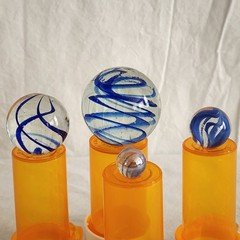 Contemporary Handmade Art Glass Blue Swirl Marbles Lot Of 4 (Imperfection)