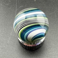 Contemporary Handmade Art Glass Marble .69" Blue Black & White Swirl, UV Green!