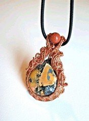 Copper Wire Wrapped Maligano Jasper and Sandstone Pendant Handmade