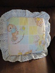 Critter Sitters Love Babies Vintage Handmade Baby Pillow Lace Trim 9"  12" Trim
