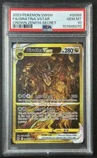 This is a picture showing FULL ART GIRATINA VSTAR PSA 10 2023 POKEMON SWSH CROWN ZENITH #GG69 SECRET 5070