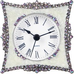 Crystal Elegant Small Quartz Analog Table Clock with Rosy Rhinestone Non-Alarm D