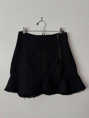 Cupcakes and Cashmere Black Tweed Wrap Mini Skirt Size 0 Fringe Zip Dry Clean