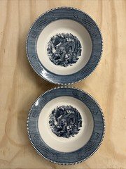 Currier and Ives Royal China 9" Serving Bowls Maple Sugaring Blue Set of 2