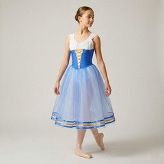 Custom Ballet Dance Costume Giselle Blue & White Dress + Hair Set in size 13-14