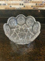 Cut Glass/Crystal Bowl Sawtooth Rim 8" (Festoon pattern by Hawkes??)