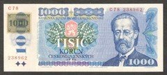 Czech Czechoslovakia 1000 1,000 Korun with Adhesive Stamp P-3a 1985 (1993) UNC