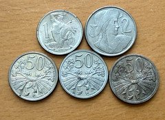 Czechoslovakia 1922 - 1947 Copper - Nickel 50 Haleru - 2 Koruny 5 Coins UNC