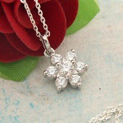 Dainty Flower Moissanite Pendant Necklace 14k White Gold Plated Gift for Women