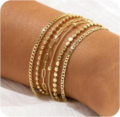 Dainty Gold Bracelets for Women - Waterproof Stackable Gold Bracelet Stack Set -