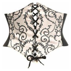 Daisy Corset Lavish Ivory Floral Embroidered Waist Belt Cincher Glitter Goth NWT