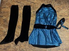 Dance Costume Gallery  Adult Large Turquoise Black Dress Boot Covers Hair Piece