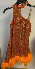 Dance Costume Revolution  Adult Small Orange Sequins Feather