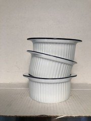 DANSK CHRISTIANSHAVN BLUE LUGGED RAMEKINS SOUFLE BOWLS  SET OF THREE