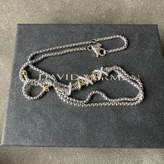 David Yurman Crossover Diamond Necklace 925 Silver 18K Gold Two Tone 19.6IN