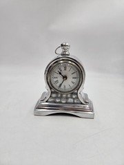 Decorative Polished Metal and Mother of Pearl Mantel Clock