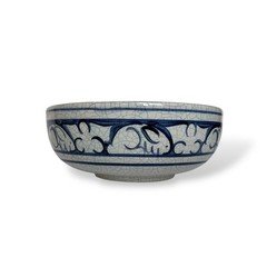 Dedham Rabbit Bowl Blue White Crackle Glaze Vintage Serving Bowl Handmade