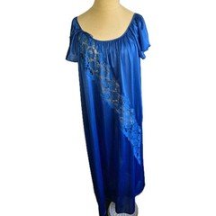 Deena Vtg Long Blue Nightgown Gown Nylon And Lace Insert Size M Lingerie USA
