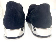 DELTAN Black Suede Loafers | Silver Heel Accent | Minimalist Chic Size M