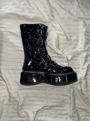DEMONIA EMILY-330 2" Platform Mid Calf Boots Size 8 Holographic Black