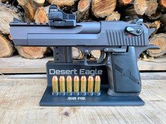 Desert Eagle 50 AE Pistol Display Stand - Holds 3 Mags - Laser Etched Text