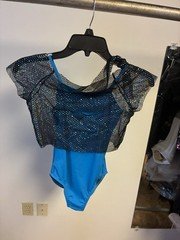 Design For Dance large child Costume Turquoise Black Top Pants Mesh Hip Hop Jazz